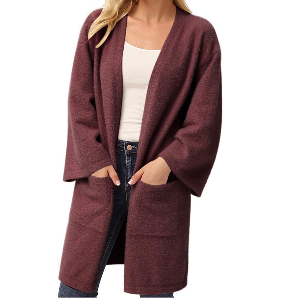 Soft Fuzzy Oversized Open Front Long Cardigan - Picture 1 of 5